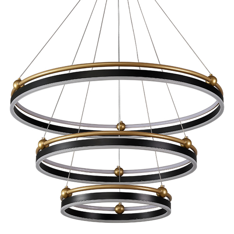 Люстра подвесная с тремя кольцами черного и золотого цвета Ring Horizontal Черный Белый Золотой Люстра подвесная с тремя кольцами черного и золотого цвета Ring Horizontal Черный Белый Золотой в Барнауле | Loft Concept
