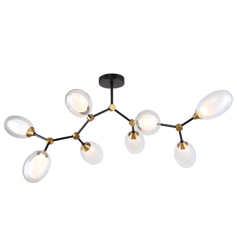 Люстра с плафонами из двойного стекла BUBBLE CHANDELIER Черный Латунь Прозрачный в Барнауле | Loft Concept 