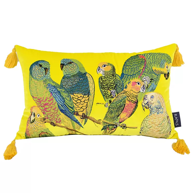 Декоративная подушка с вышивкой Embroidery Parrots Long Pillow Yellow Желтый Мульти Декоративная подушка с вышивкой Embroidery Parrots Long Pillow Yellow Желтый Мульти в Барнауле | Loft Concept