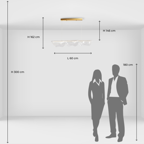 Люстра линейная с 3-мя белыми волнистыми плафонами Wave Line в Барнауле