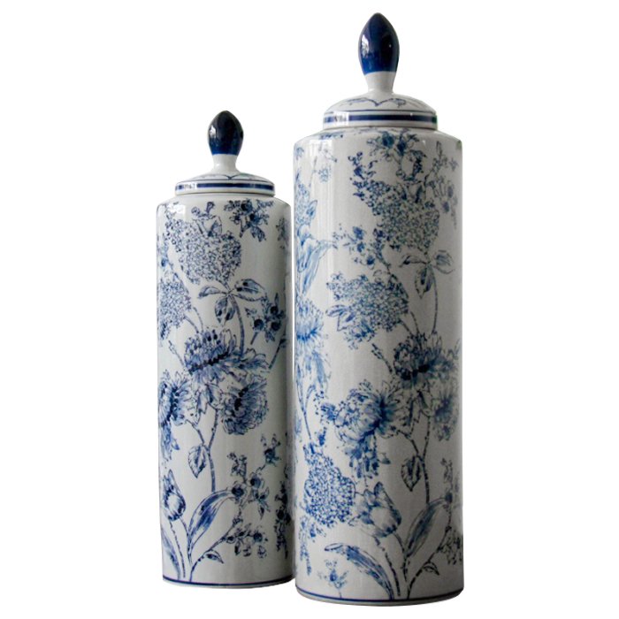 Вазы blue and white ornament Комплект из 2-х Синий Белый в Барнауле | Loft Concept 
