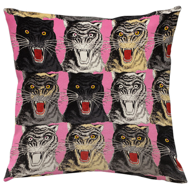 Декоративная подушка Стиль Gucci Panthers Pink Мульти Розовый Декоративная подушка Стиль Gucci Panthers Pink Мульти Розовый в Барнауле | Loft Concept