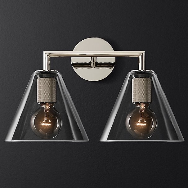 Бра RH Utilitaire Funnel Shade Double Sconce Silver Прозрачное Стекло Никель в Барнауле | Loft Concept 