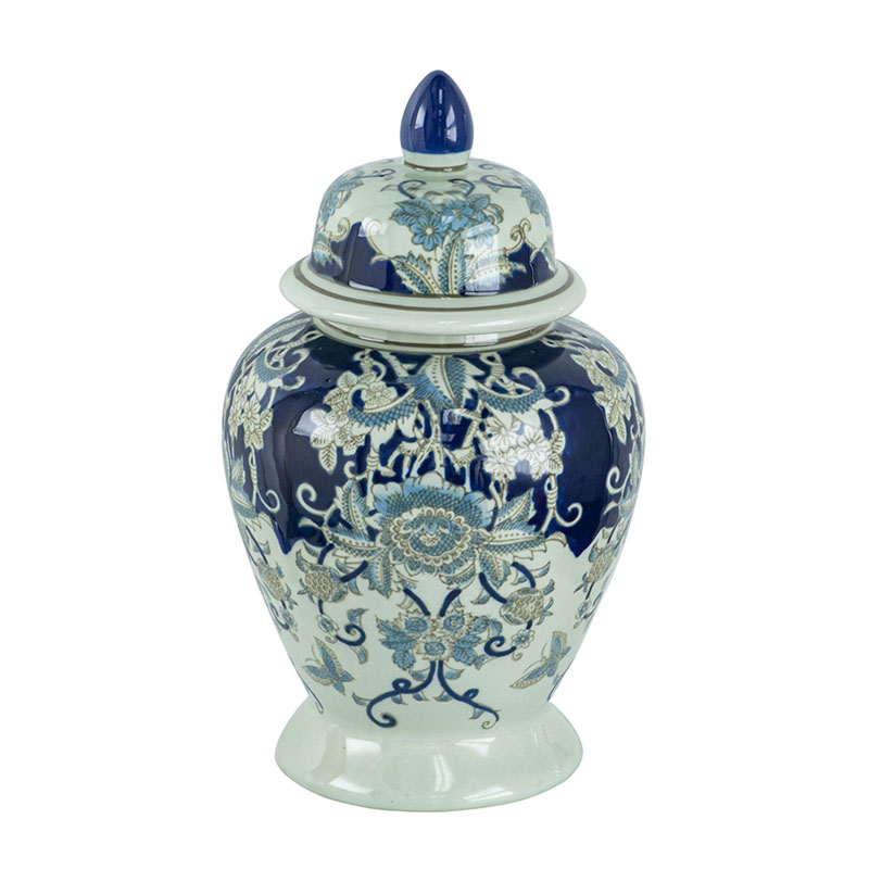 Ваза с крышкой Blue & White Ornament Vase 42 Белый Синий Ваза с крышкой Blue & White Ornament Vase 42 Белый Синий в Барнауле | Loft Concept