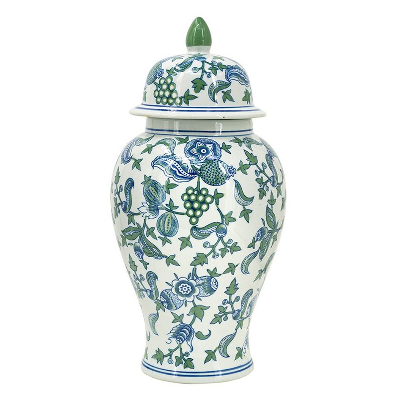 Ваза с крышкой и зелено-голубым рисунком на белом фоне 51 см Blue & White Ornament Белый Синий Ваза с крышкой и зелено-голубым рисунком на белом фоне 51 см Blue & White Ornament Белый Синий в Барнауле | Loft Concept