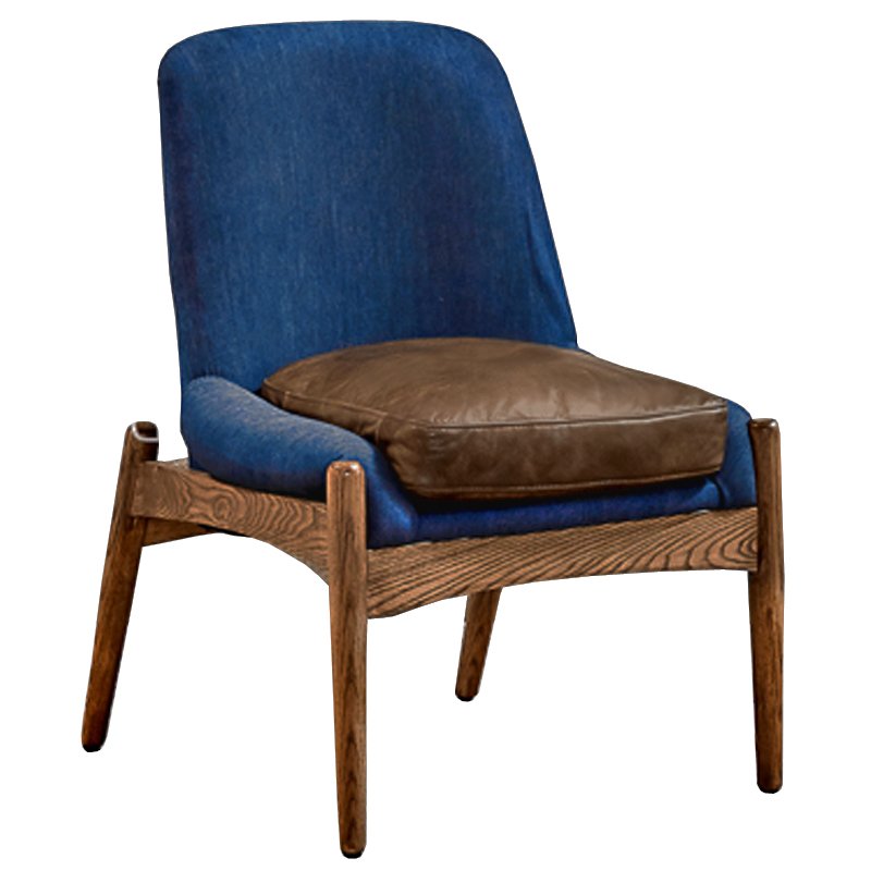 Кресло NAXOS CHAIR BLUE Leather and linen Синий Дерево Табак Кресло NAXOS CHAIR BLUE Leather and linen Синий Дерево Табак в Барнауле | Loft Concept