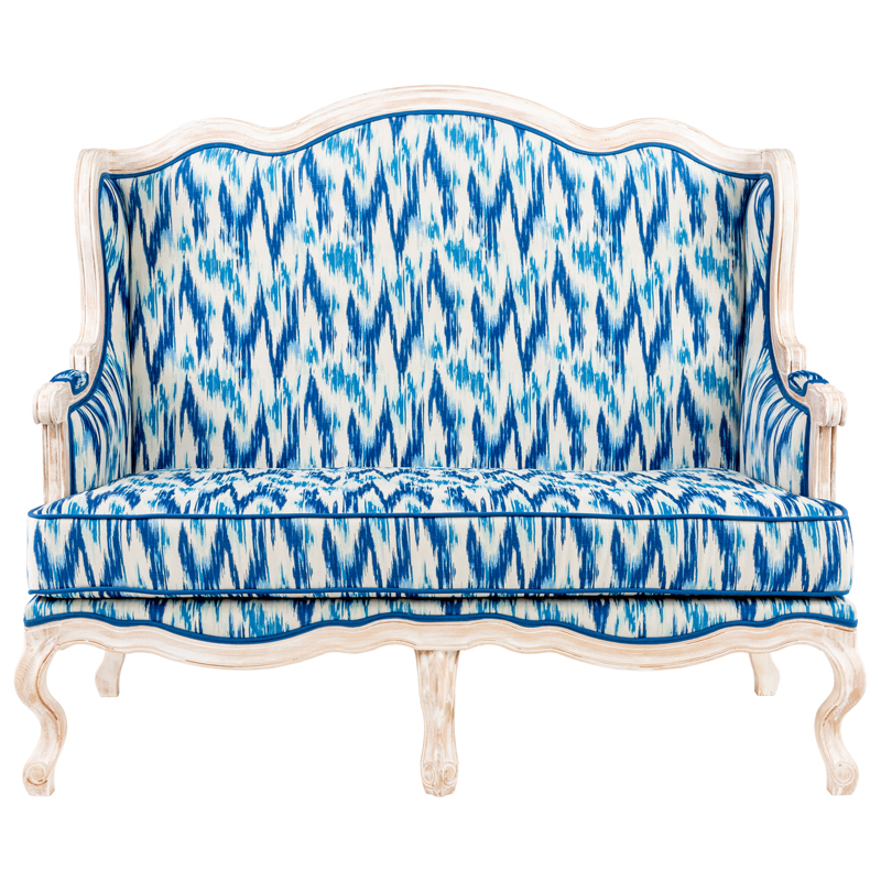Двухместный диван с голубым узором Ikat Pattern Белый Голубой Двухместный диван с голубым узором Ikat Pattern Белый Голубой в Барнауле | Loft Concept