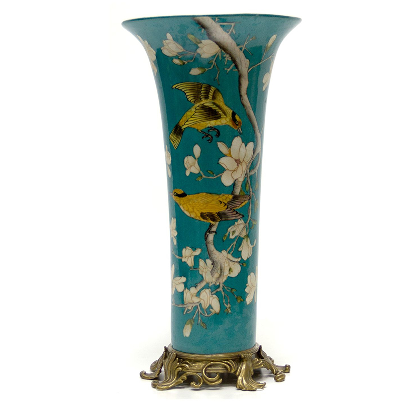 Ваза Blue Vase Birds Бронза Синий Желтый Белый в Барнауле | Loft Concept 