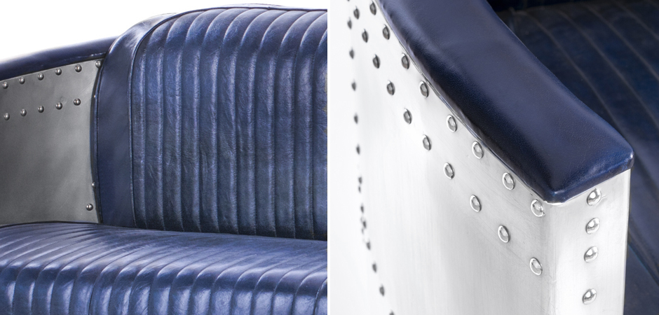 Диван Авиатор Sofa 2 seat синяя кожа Диван Авиатор Sofa 2 seat синяя кожа - Loft-Concept в Барнауле