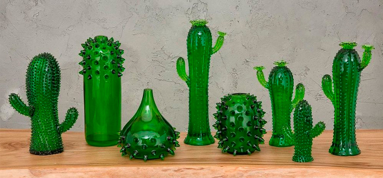 Ваза кактус зеленый стекло Edward - фото