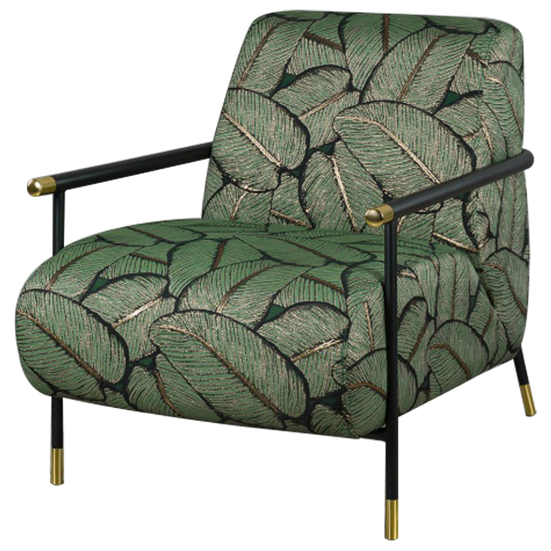 Кресло с Цветным принтом Листья Foliage Armchair Green Зеленый Черный Кресло с Цветным принтом Листья Foliage Armchair Green Зеленый Черный в Барнауле | Loft Concept