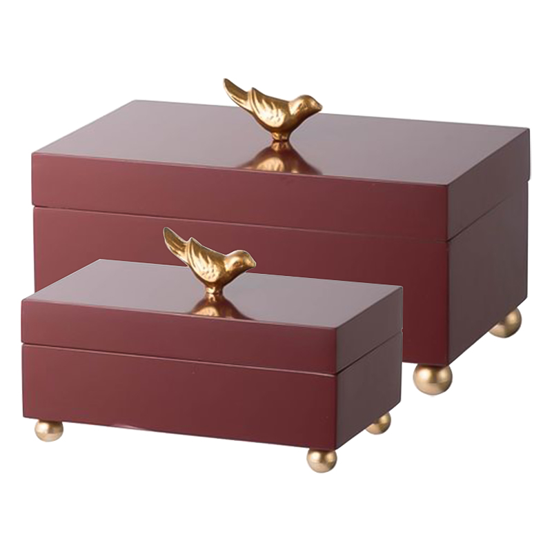 Комплект шкатулок Red Box Golden Birds Бургундский красный Золотой Комплект шкатулок Red Box Golden Birds Бургундский красный Золотой в Барнауле | Loft Concept