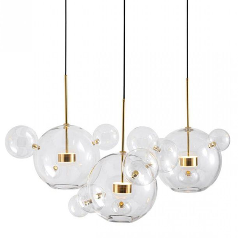 Светодиодный светильник Giopato & Coombes Bubble Chandelier Linear Circle 3 плафона Белый Золотой Прозрачное Стекло Светодиодный светильник Giopato & Coombes Bubble Chandelier Linear Circle 3 плафона Белый Золотой Прозрачное Стекло в Барнауле | Loft Concept