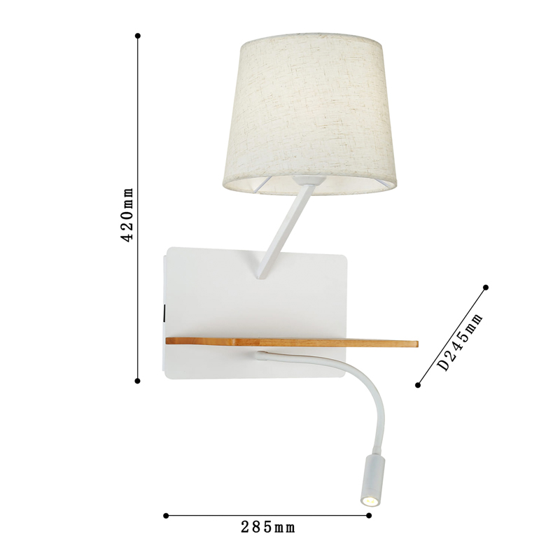 Бра с абажуром и гибким спотом Trumpet Wall White USB Бра с абажуром и гибким спотом Trumpet Wall White USB в Барнауле