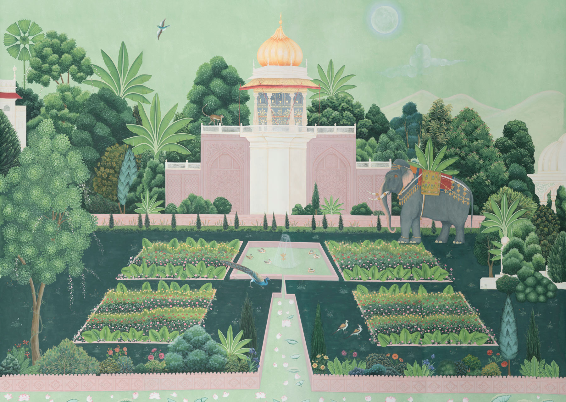 Обои ручная роспись Mahal Garden Original colourway on blue painted Xuan paper Обои ручная роспись Mahal Garden Original colourway on blue painted Xuan paper - постер Loft-Concept в Барнауле