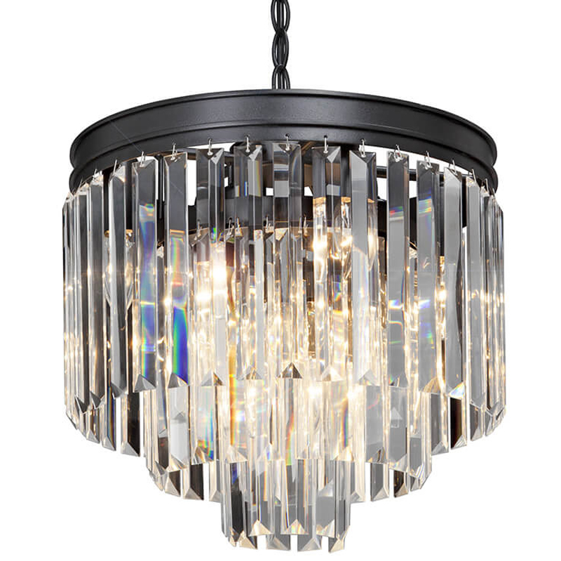 Люстра ODEON CLEAR GLASS 3-TIER  Black Прозрачное стекло D 36 Черный в Барнауле | Loft Concept 