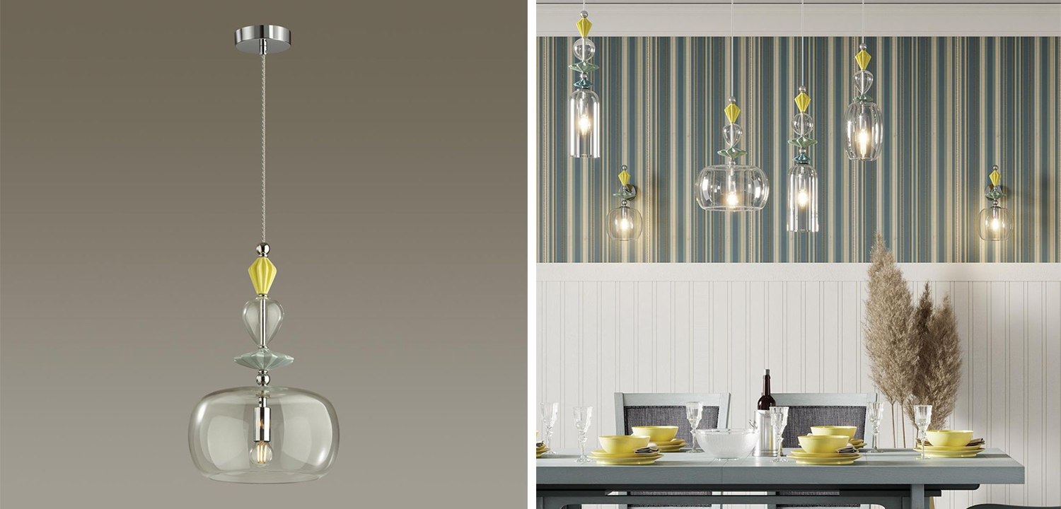 Подвесной светильник Iris Glas hanging lamp candy A chrome - фото
