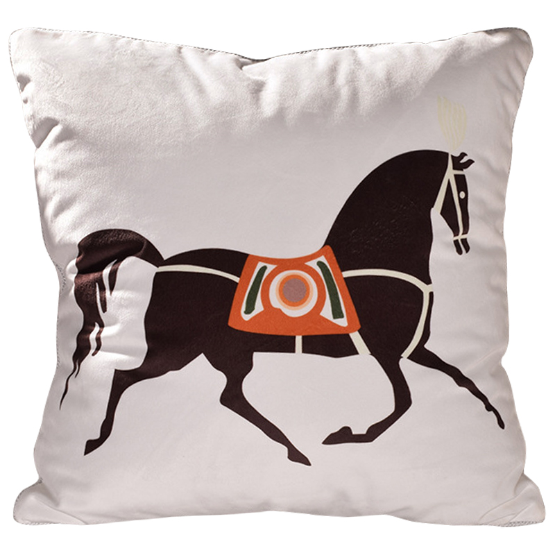 Декоративная подушка Hermes Horse 78 Белый Коричневый Оранжевый Декоративная подушка Hermes Horse 78 Белый Коричневый Оранжевый в Барнауле | Loft Concept