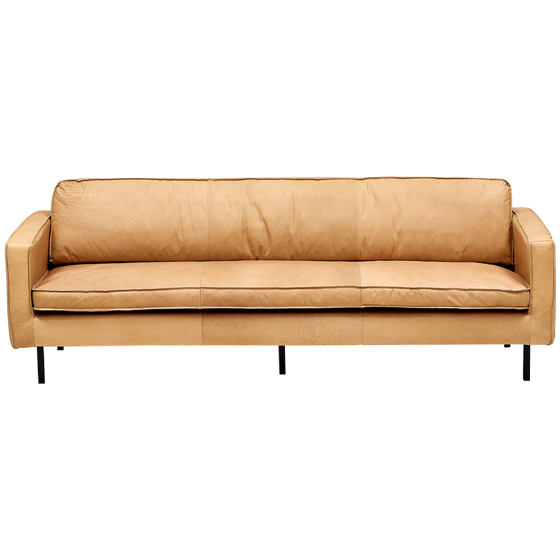 Диван кожаный Adrian Beige Leather Sofa Бежевый Черный в Барнауле | Loft Concept 