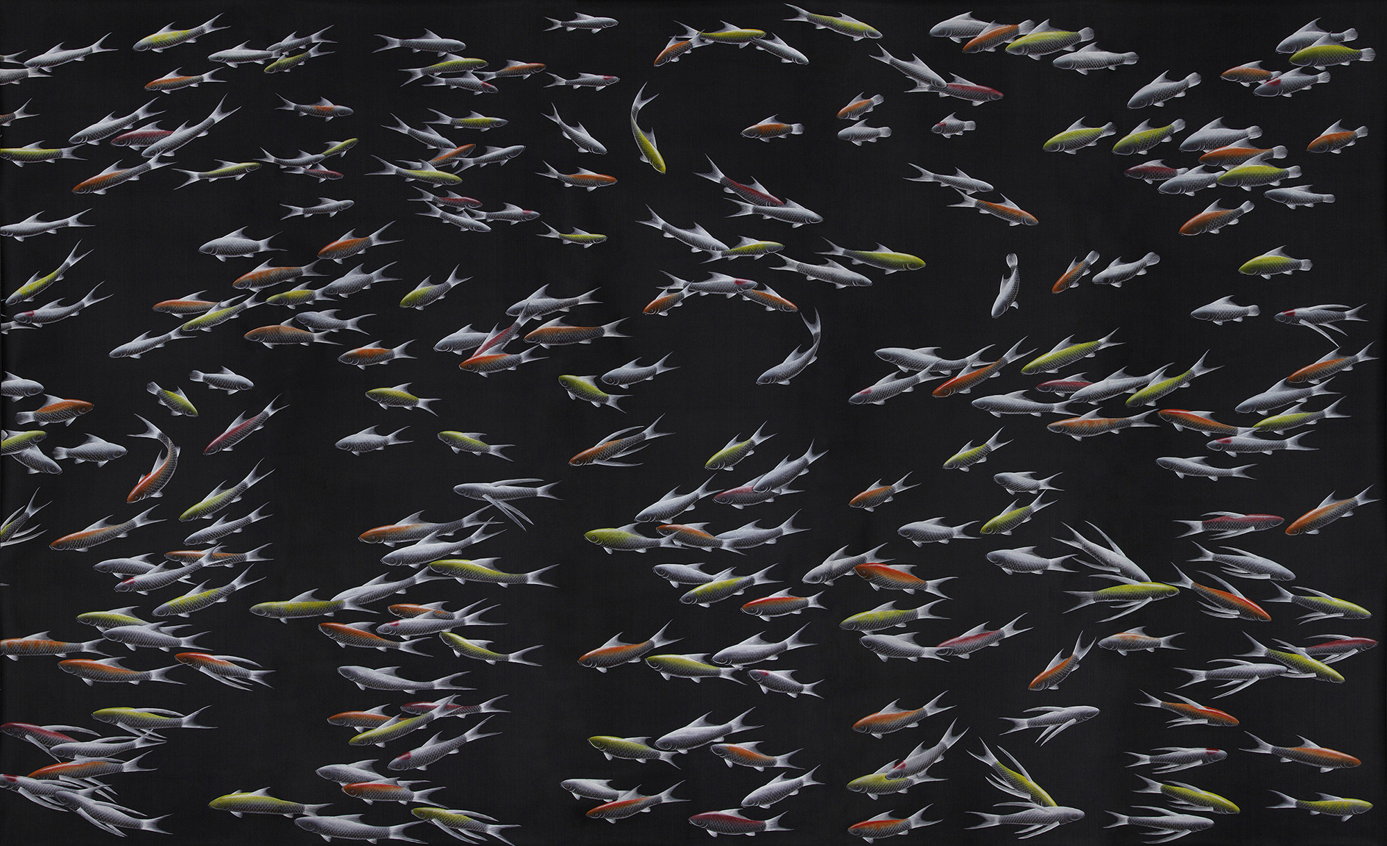 Обои ручная роспись Fishes Koi on Pitch dyed silk Обои ручная роспись Fishes Koi on Pitch dyed silk - постер Loft-Concept в Барнауле