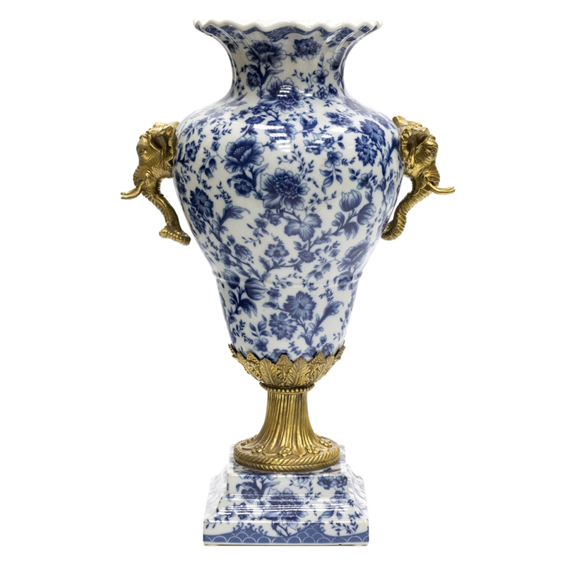 Ваза Bronze Elephant Heads Vase Бронза Белый Синий Ваза Bronze Elephant Heads Vase Бронза Белый Синий в Барнауле | Loft Concept
