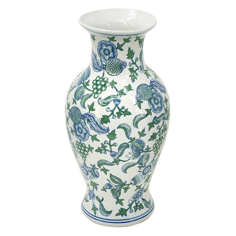 Ваза с зелено-голубым цветочным узором на белом фоне 47 см Blue & White Ornament Белый Синий Зеленый Ваза с зелено-голубым цветочным узором на белом фоне 47 см Blue & White Ornament Белый Синий Зеленый в Барнауле | Loft Concept