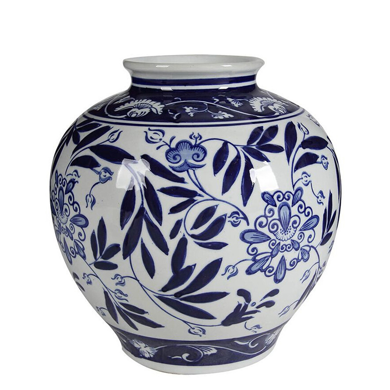 Ваза округлой формы с бело-синим цветочным орнаментом Blue & White Ornament Белый Синий Ваза округлой формы с бело-синим цветочным орнаментом Blue & White Ornament Белый Синий в Барнауле | Loft Concept