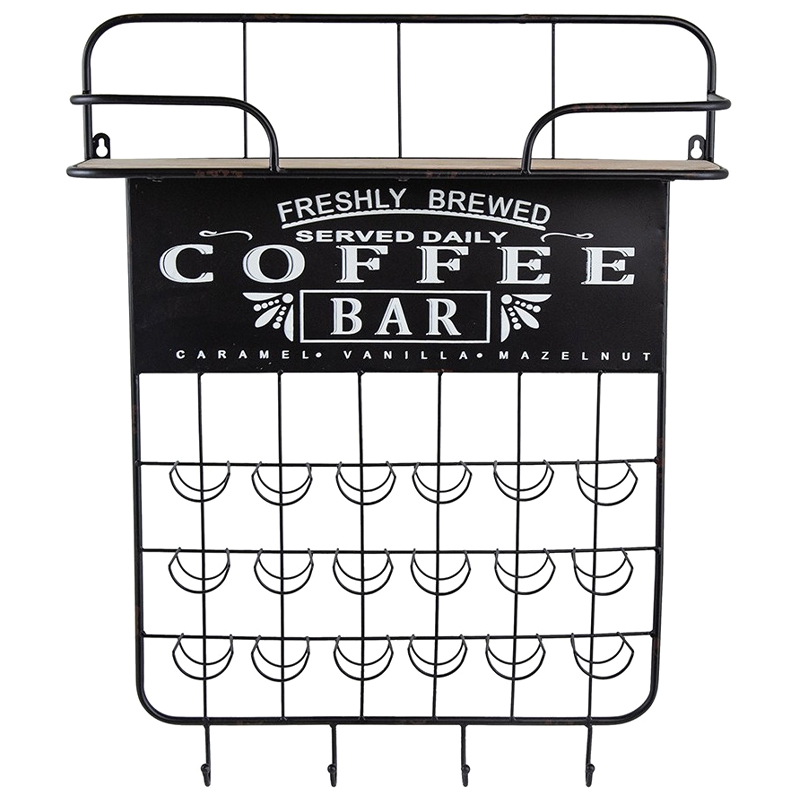 Настенная полка с крючками Coffee Bar Черный Бежевый Белый Настенная полка с крючками Coffee Bar Черный Бежевый Белый в Барнауле | Loft Concept
