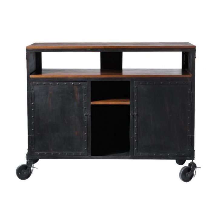 Комод в стиле Индастриал на колёсах Industrial Bar Oak Chest Черный Комод в стиле Индастриал на колёсах Industrial Bar Oak Chest Черный в Барнауле | Loft Concept