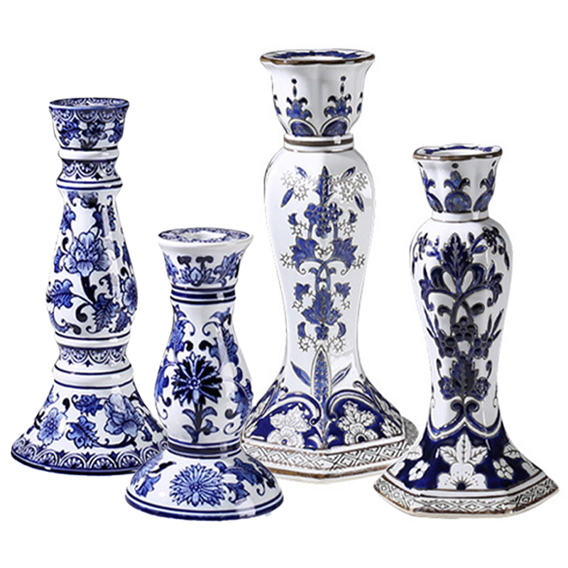 Подсвечник BLUE & WHITE ORNAMENT Candlestick Белый Синий Подсвечник BLUE & WHITE ORNAMENT Candlestick Белый Синий в Барнауле | Loft Concept