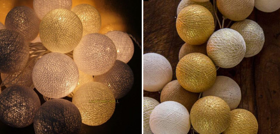 Гирлянда хлопковые фонарики Сotton Ball Gold Mix - Loft-Concept в Барнауле