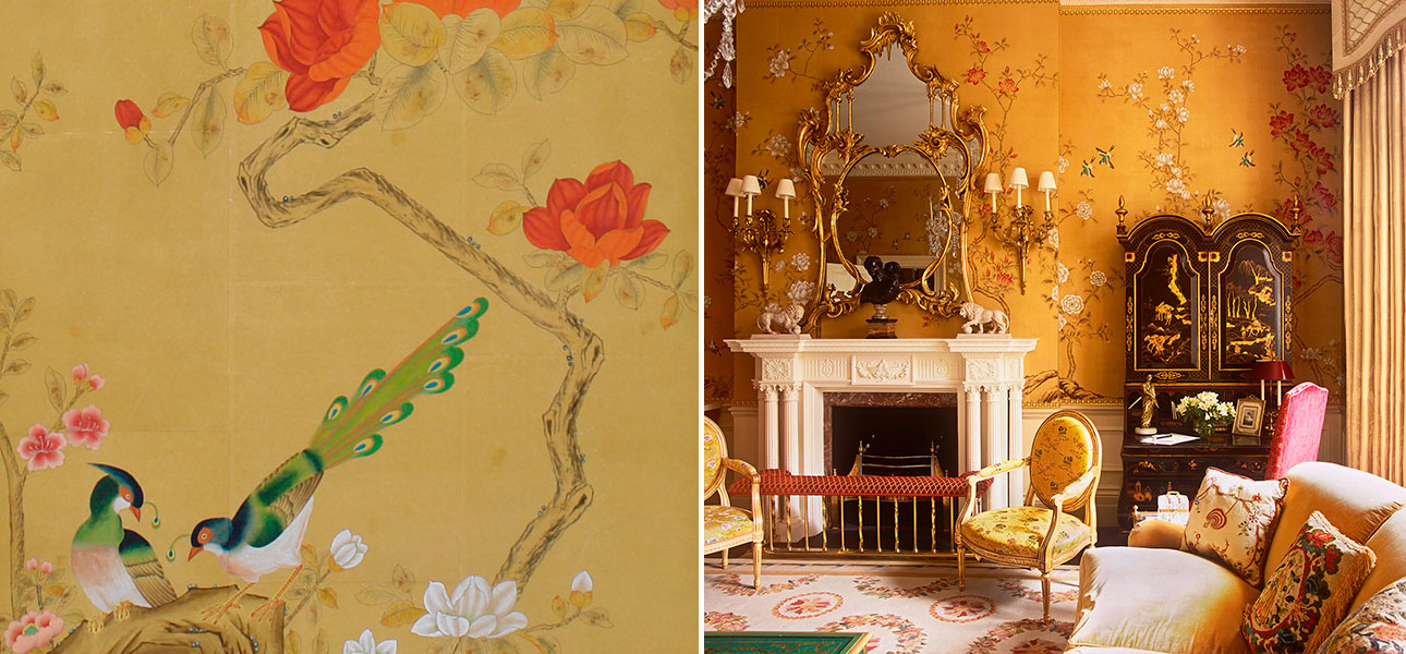 Обои шинуазри Japanese Garden Original colourway on Sienna Earth India tea paper - фото