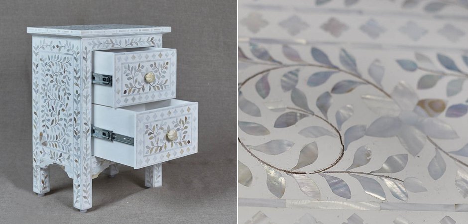 Тумба инкрустация перламутром Inlaid Bone White c 2 ящиками Тумба инкрустация перламутром Inlaid Bone White c 2 ящиками - Loft-Concept в Барнауле