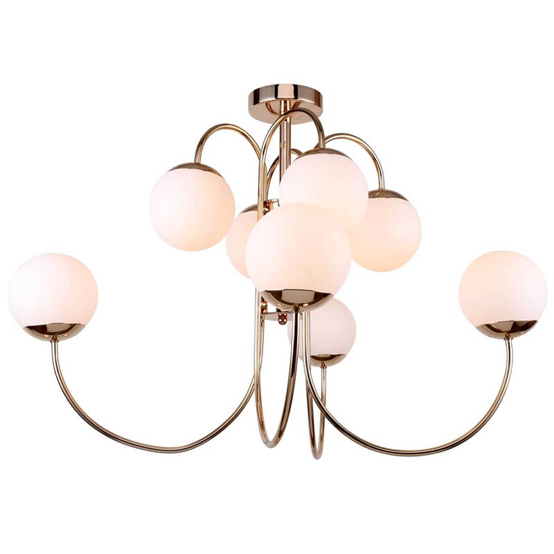 Люстра Gooseneck Pelle Chandelier 8 lamp Белое матовое стекло Глянцевое золото Люстра Gooseneck Pelle Chandelier 8 lamp Белое матовое стекло Глянцевое золото в Барнауле | Loft Concept
