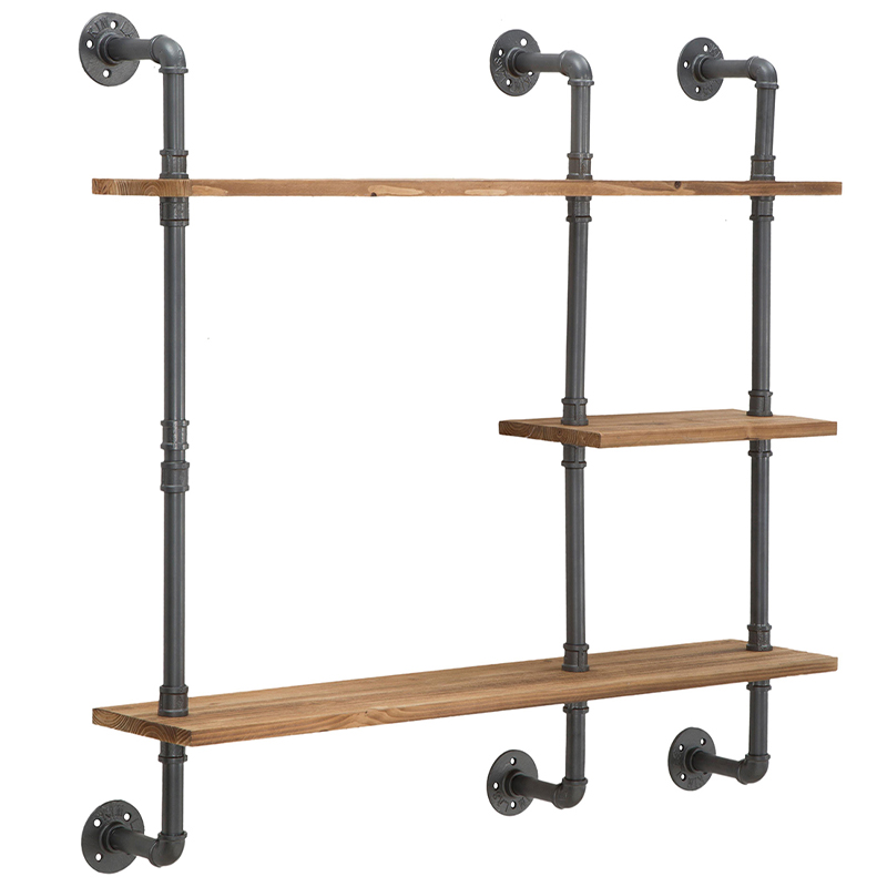 Полка Industrial Wood Metal Shelf Коричневый Серый Полка Industrial Wood Metal Shelf Коричневый Серый в Барнауле | Loft Concept