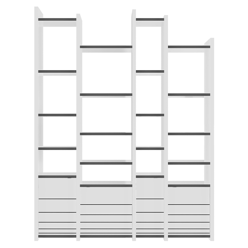 Стеллаж прямой ассиметричный с полками и 4-мя дверцами ARYA BOOKCASE WHITE Белый Серый Стеллаж прямой ассиметричный с полками и 4-мя дверцами ARYA BOOKCASE WHITE Белый Серый в Барнауле | Loft Concept