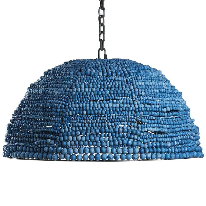 Люстра с плафоном в виде купола синяя Wooden Beads Chandelier Blue Синий Темный хром Люстра с плафоном в виде купола синяя Wooden Beads Chandelier Blue Синий Темный хром в Барнауле | Loft Concept