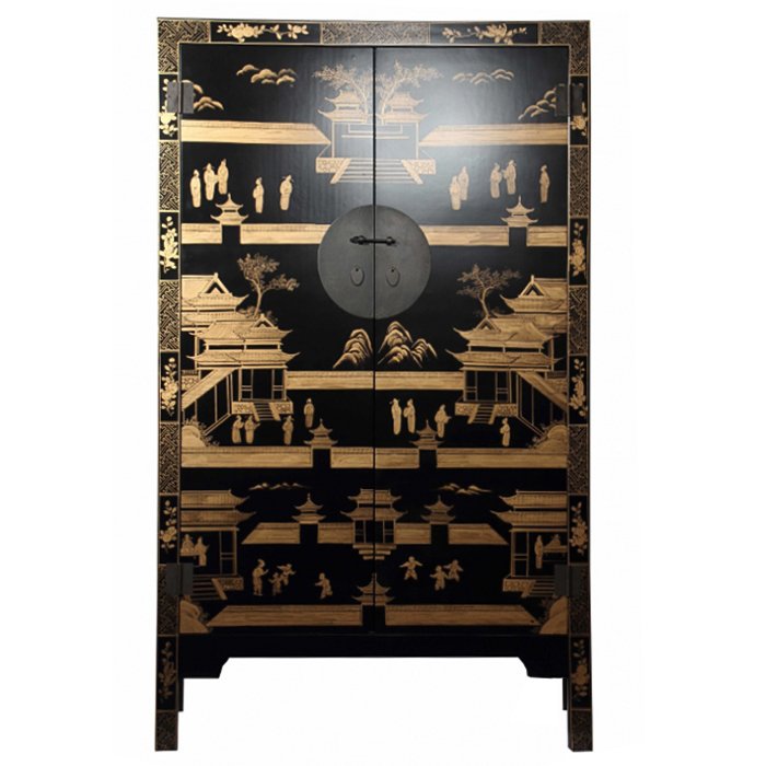 Китайский шкаф Black Gold Cabinet Low Черный в Барнауле | Loft Concept 