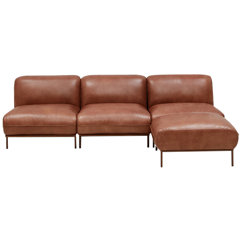 Угловой кожаный диван Macaire Leather Sofa Коричневый Угловой кожаный диван Macaire Leather Sofa Коричневый в Барнауле | Loft Concept