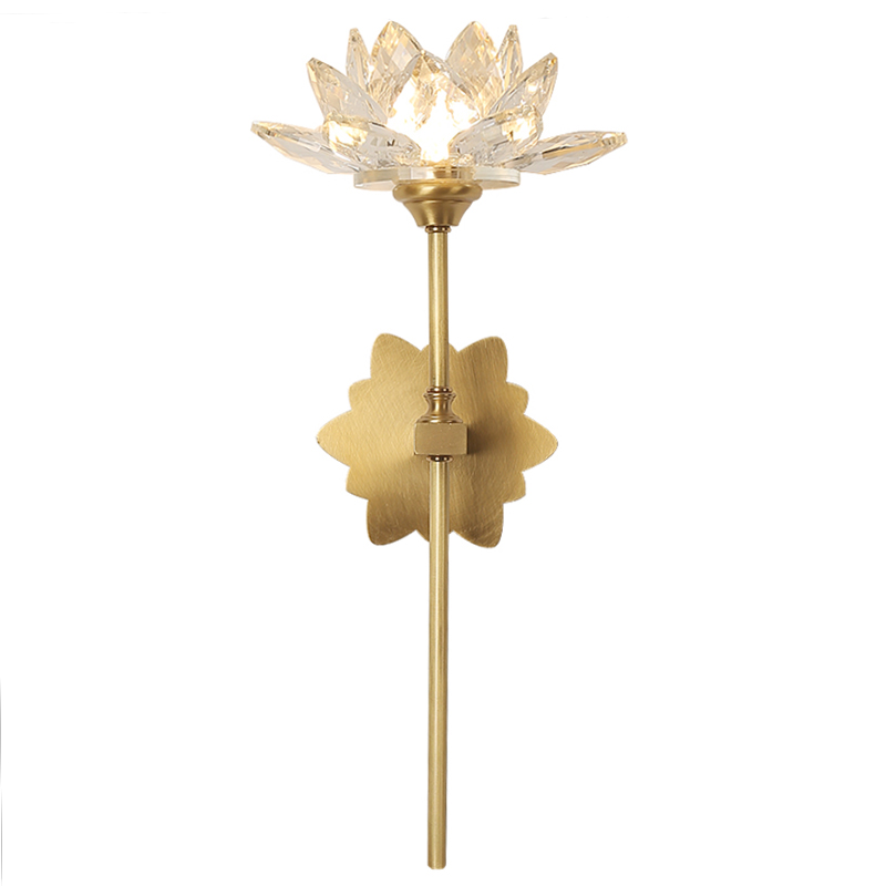 Настенный светильник Хрустальный Цветок Лотоса Lotus flower Wall Clear Glass C Латунь Прозрачное Стекло в Барнауле | Loft Concept 