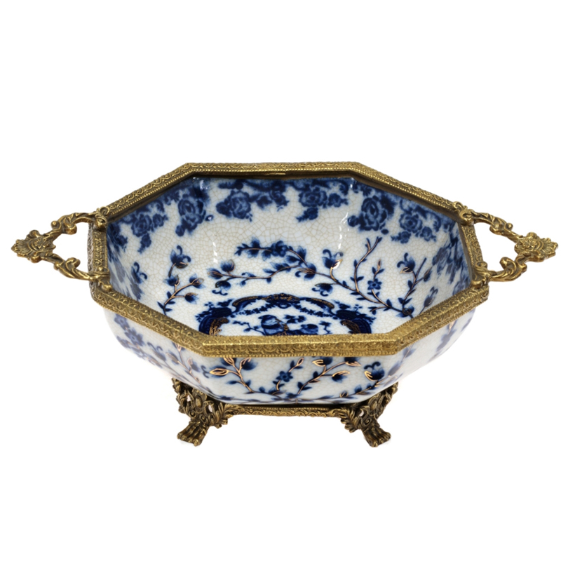 Чаша Bronze Edging Bowl Синий Белый Бронза Чаша Bronze Edging Bowl Синий Белый Бронза в Барнауле | Loft Concept