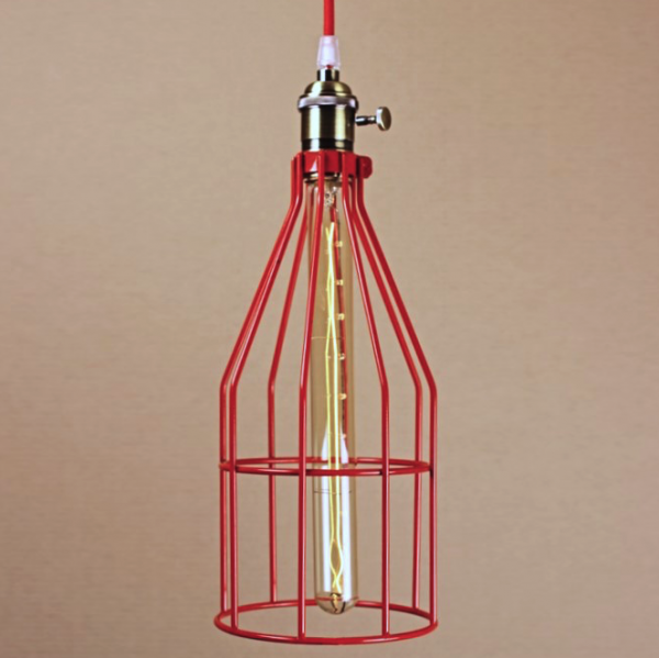 Подвесной светильник Wire Cage Pendant Twix Red Красный в Барнауле | Loft Concept 