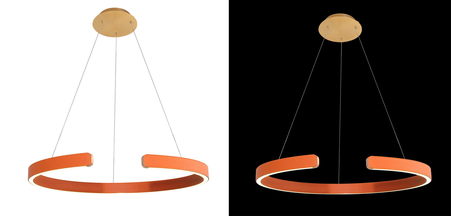 Подвесной светильник Half Ring orange leather - фото