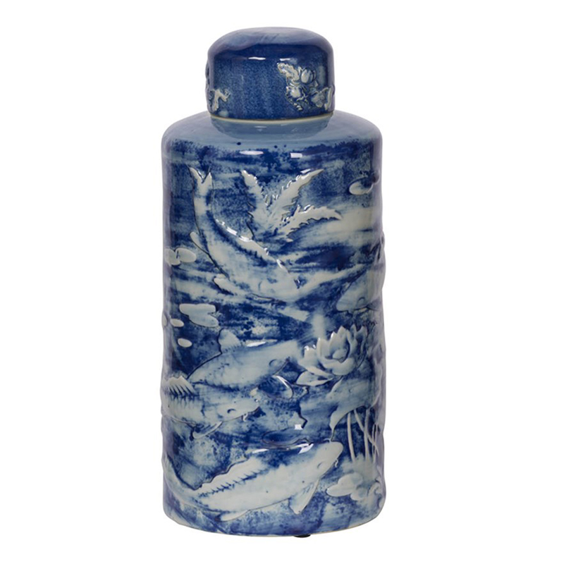 Ваза с крышкой Blue & White Fish Ornament Белый Синий Ваза с крышкой Blue & White Fish Ornament Белый Синий в Барнауле | Loft Concept