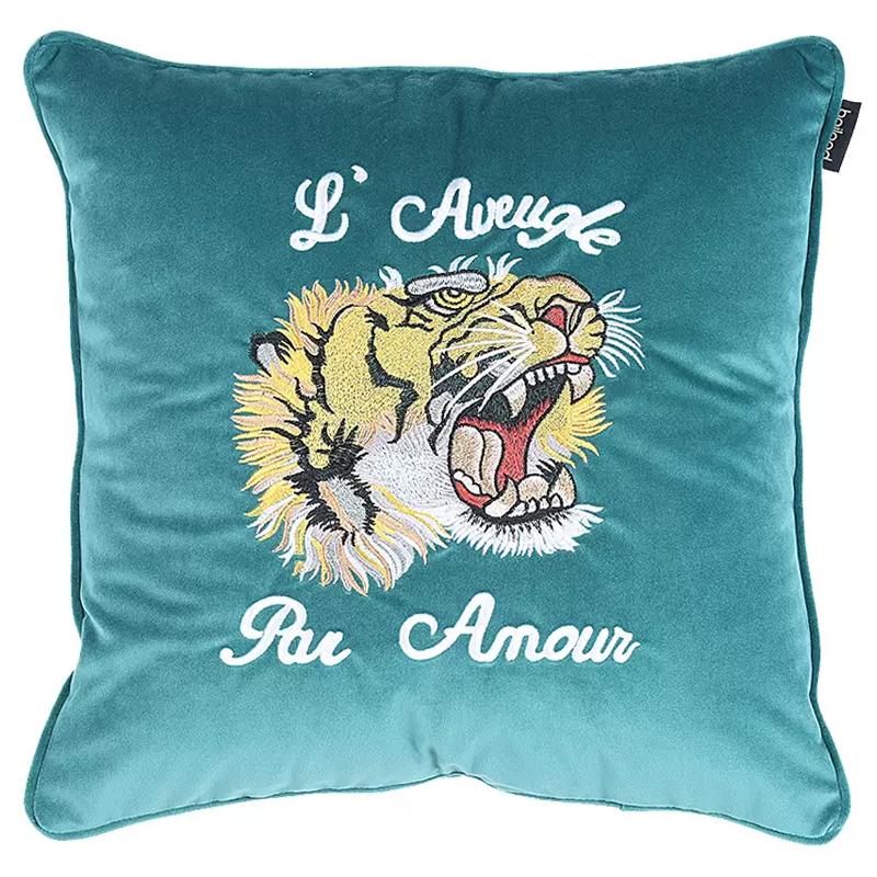 Декоративная подушка Стиль Gucci Tiger Turquoise Cushion Бирюзовый Желтый Белый Черный Декоративная подушка Стиль Gucci Tiger Turquoise Cushion Бирюзовый Желтый Белый Черный в Барнауле | Loft Concept