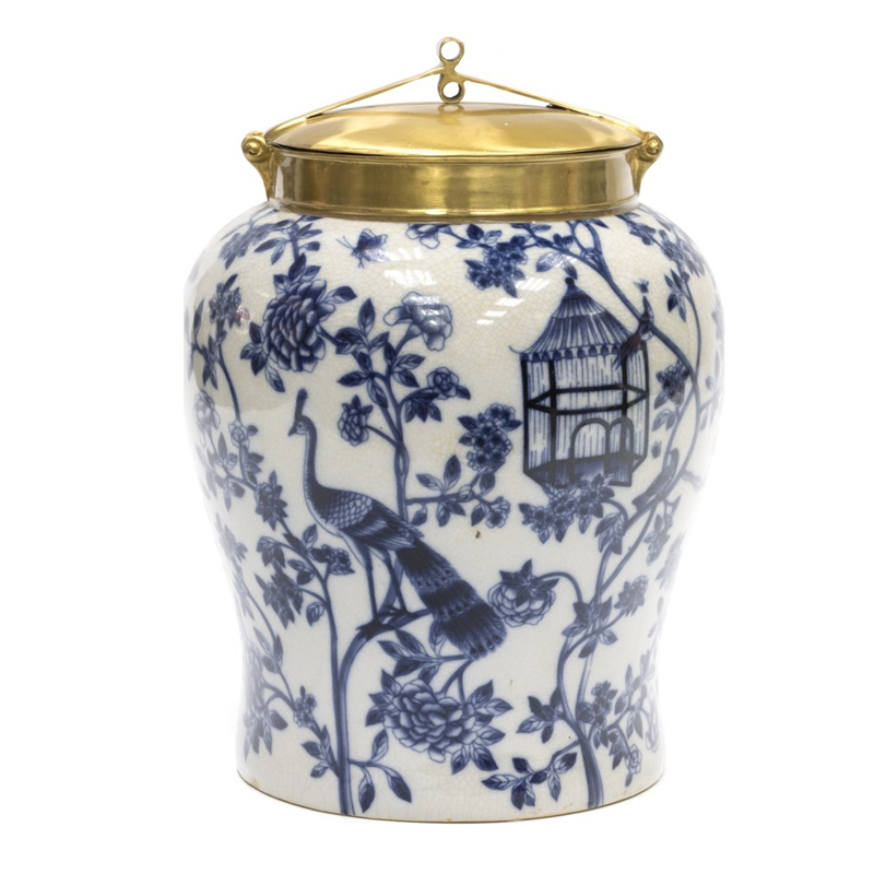 Ваза Blue and Bronze Cover Vase Белый Синий Бронза Ваза Blue and Bronze Cover Vase Белый Синий Бронза в Барнауле | Loft Concept