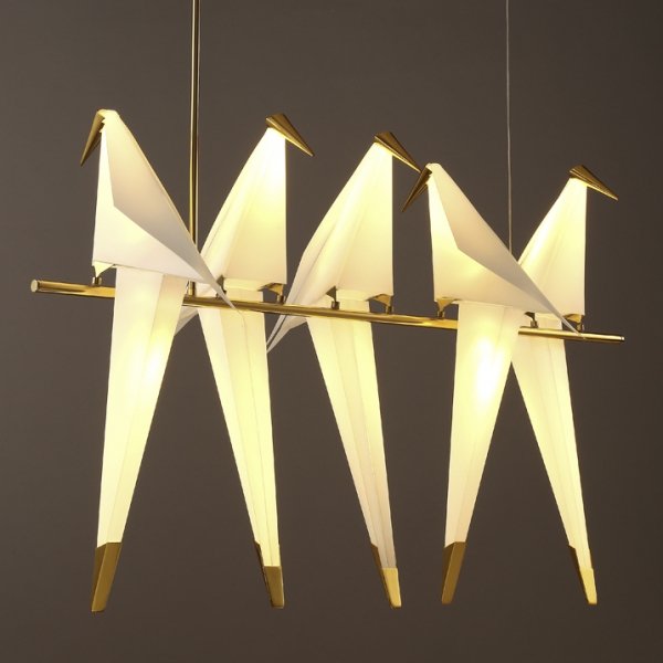 Люстра Origami Bird Chandelier Line 5 Бежево-серый Золотой Люстра Origami Bird Chandelier Line 5 Бежево-серый Золотой в Барнауле | Loft Concept