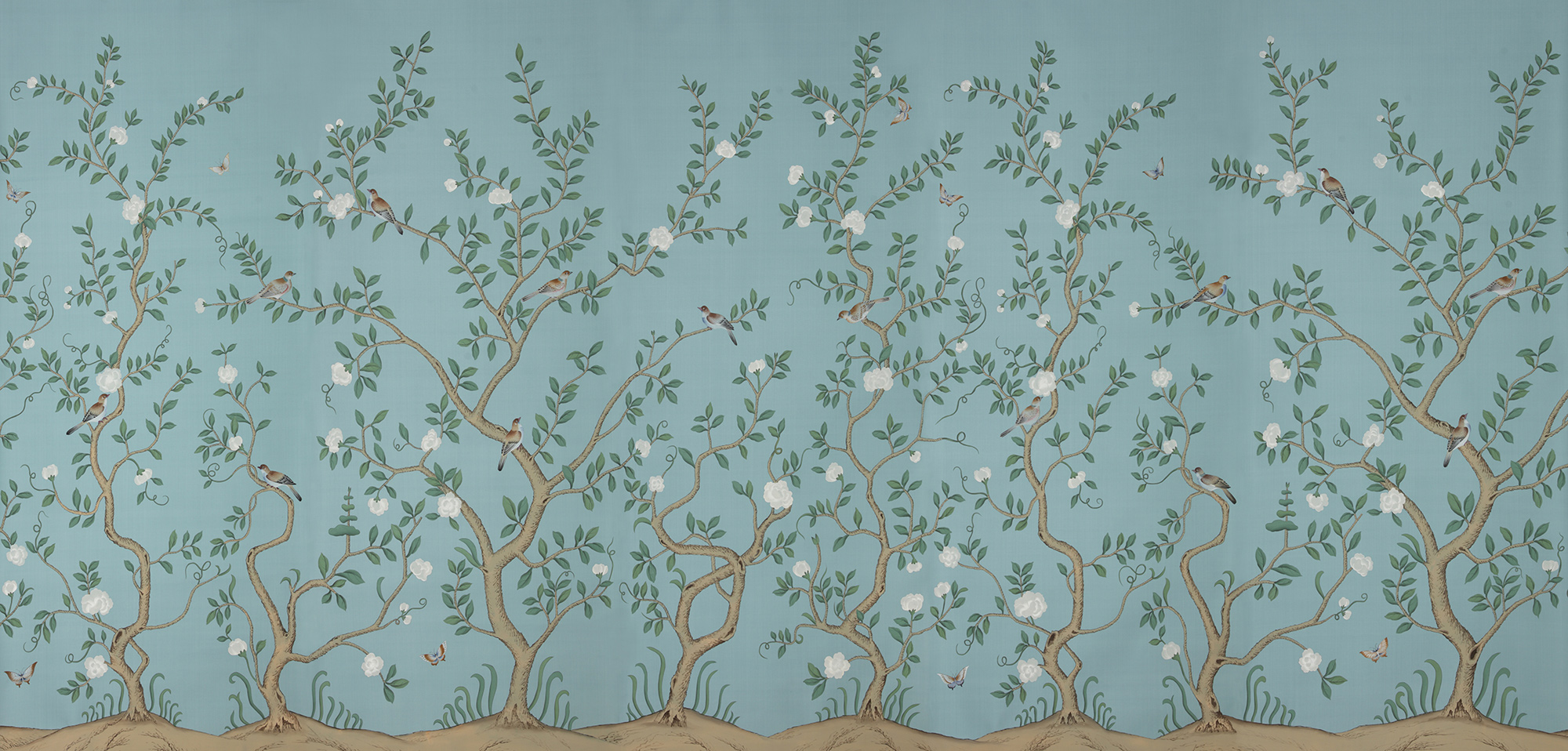 Обои ручная роспись Gustavian Garden Special Colourway on Duck Egg dyed silk Обои ручная роспись Gustavian Garden Special Colourway on Duck Egg dyed silk - постер Loft-Concept в Барнауле