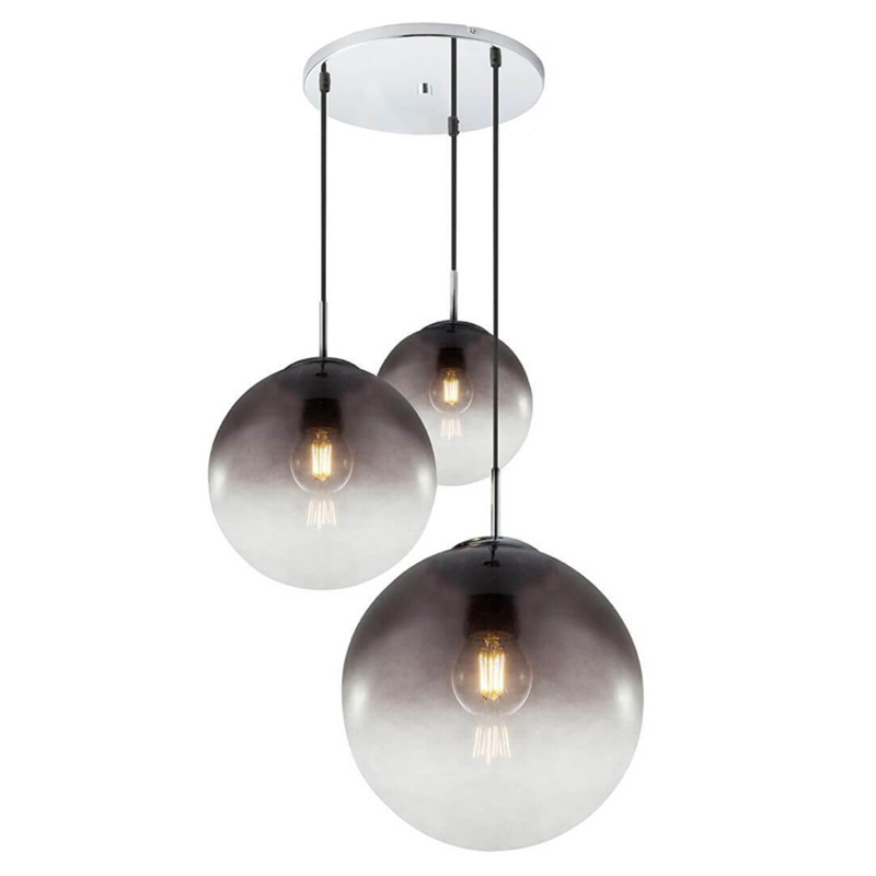 Люстра Ball Sunrise Pendant lamp smok 3 плафона Стекло Смок Хром Люстра Ball Sunrise Pendant lamp smok 3 плафона Стекло Смок Хром в Барнауле | Loft Concept
