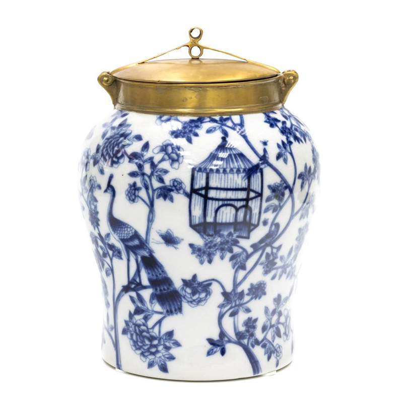 Ваза Blue and Bronze Cover Vase small Белый Синий Бронза Ваза Blue and Bronze Cover Vase small Белый Синий Бронза в Барнауле | Loft Concept